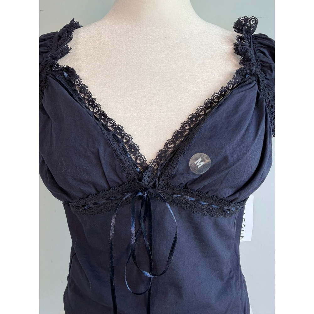 Pacsun Milkmaid Lace Trim Top Medium Navy Coquette Cottagecore Cotton Fairy - Picture 3 of 11